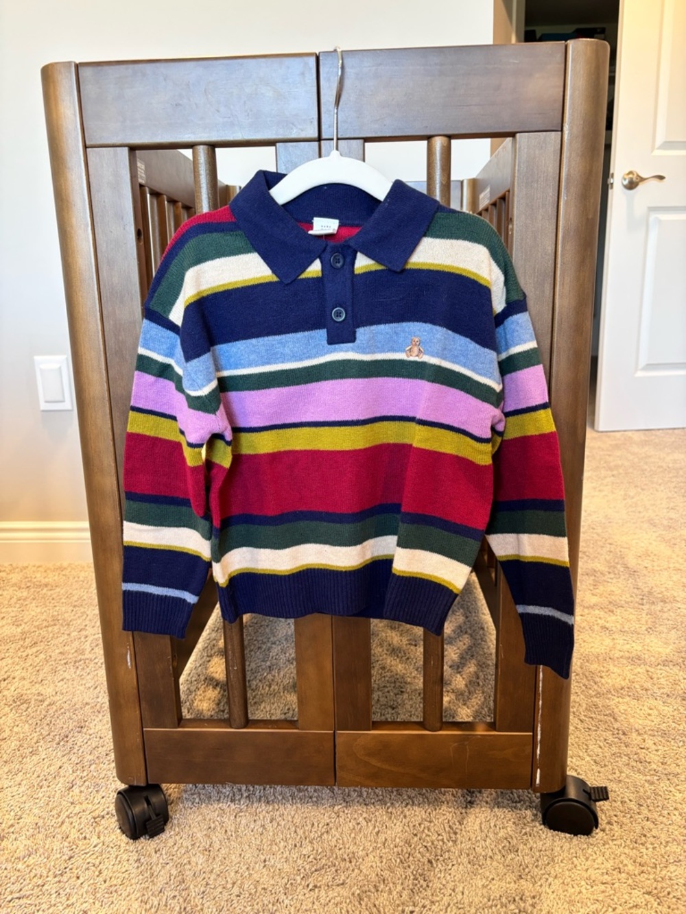 GAP Multicolor Striped Polo Sweater - Navy, Red, Green, Pink, Light Blue